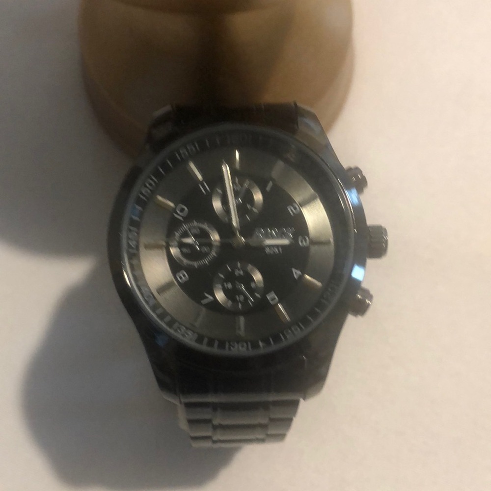 Bosck men’s Black faux chronograph analog wristwatch New, NO BATTERY,waterproof